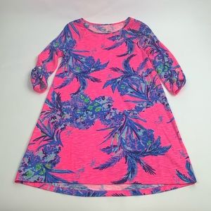 Lilly Pulitzer Floral Dress XS Neon pink and blue Three quarter sleeve New NWOT